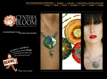 Cynthia Bloom Collectible Jewelry 2009 splash page, concept and design.